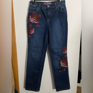 Gloria Vanderbilt Dark Blue Jeans with Floral Embroidery